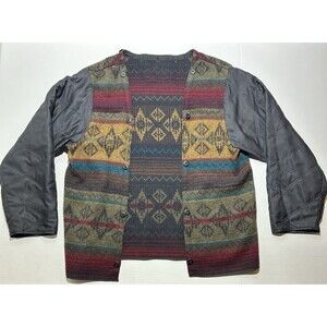 Woolrich Fair Isle Cardigan Jacket Womens XL Green Handframed Wool Knit Sweater